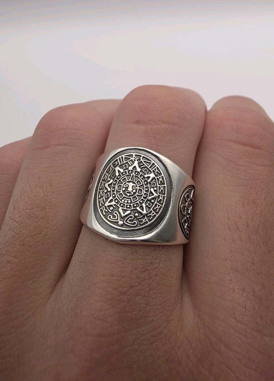Sterling Silver 925 Aztec Mayan Calender Ring Size 11.5